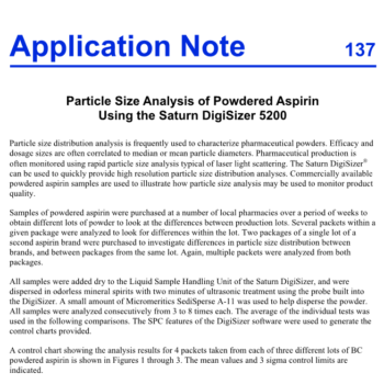 AN 137 PARTICLE SIZE ANALYSIS OF POWDERED ASPIRIN